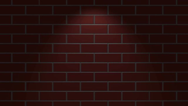 The spot of light falls from top to bottom and is fixed in the center. Red brick wall.