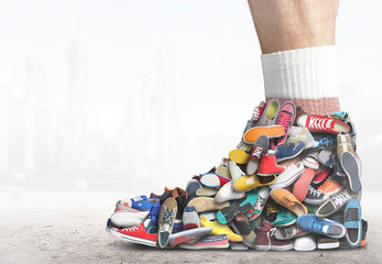 Big sneaker made up of different sneakers
