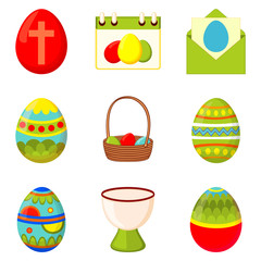 Colorful cartoon 9 easter egg elements set