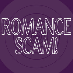 Word writing text Roanalysisce Scam. Business photo showcasing trick involving feigning roanalysistic intentions towards victim Concentric Circle Pattern Round Shape in Violet Monochrome with