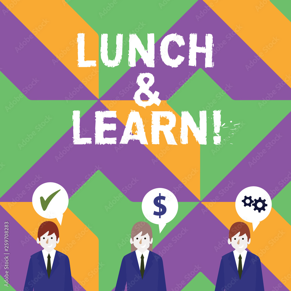 Poster word writing text lunch and learn. business photo showcasing defiend as seminar offered during free 