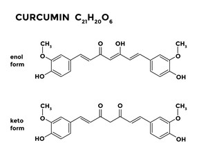 Curcumin, turmeric ingredient, structural chemical formula isolated on white background