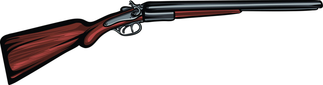 Old cowboy shotgun. Cartoon wild west rifle vector illustration with black  outline. Stock Vector | Adobe Stock