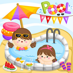 Obraz na płótnie Canvas A Vector of Cute Little Girls Having a Fun Party at the Pool 