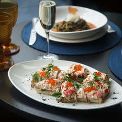 Crab caviar sandwiches