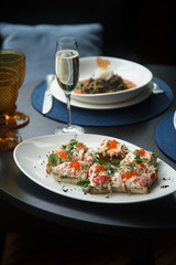 Crab caviar sandwiches