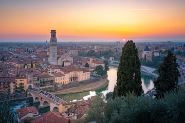 Fototapeta na wymiar Verona old town during sunset. Verona, Veneto, Italy