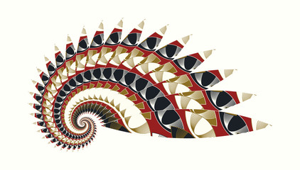abstract spiral shell indian style in gold red black