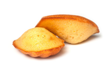 closeup of madeleines cake on white background