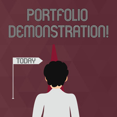 Writing note showing Portfolio Demonstration. Business concept for range of investments held by demonstrating or organization Man Facing Distance and Blocking the View of Straight Narrow Path