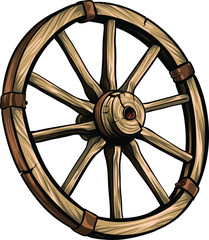 Old wagon wooden wheel vector illustration. Cartoon romantic illustration. - obrazy, fototapety, plakaty