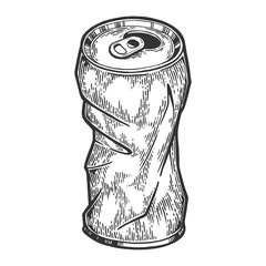 Rumpled metal can sketch engraving vector illustration. Scratch board style imitation. Hand drawn image.