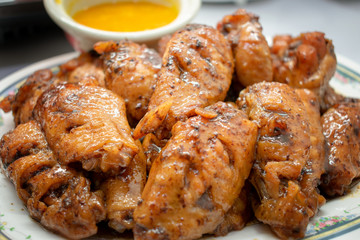 Braised Cola Chicken Served with Asian Spicy Dipping Sauce.