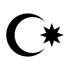 Black crescent and star symbol. The national emblem of the Republic of Azerbaijan isolated on white background.