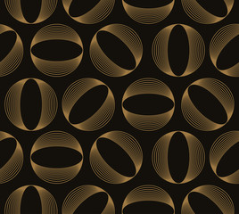 geometric retro seamless pattern wired circles gold black