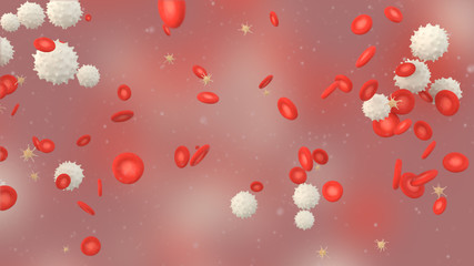 3D illustration of a blood with red cell white cell and platelet