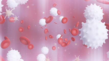 3D illustration of a blood with red cell white cell and platelet