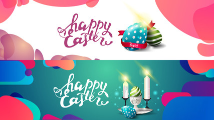 Happy Easter, two fluid color horizontal template for web site with Easter eggs and candles