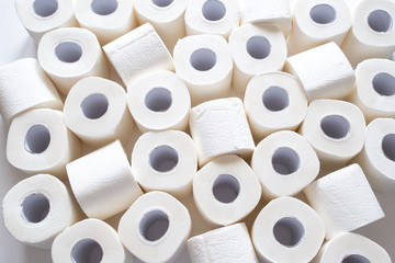 lots of toilet paper rolls. soft hygienic paper. close up