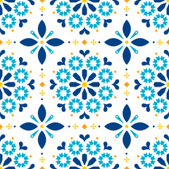 Modèle vectoriel continu de carreaux Azulejos de Lisbonne - mosaïque de carreaux anciens rétro portugais, design décoratif en turquoise et jaune