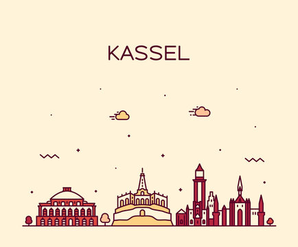 Kassel skyline northern Hesse Germany vector line