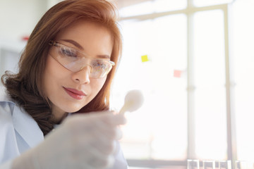 Scientist hold cotton to collect new sample.