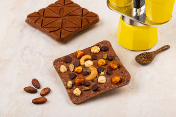  Craft milk chocolate bars with cashew nuts, pistachio, hazelnut