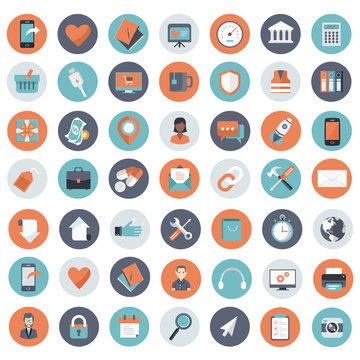 Business, management, finances and technology icon set for websites and mobile applications. Flat vector illustration
