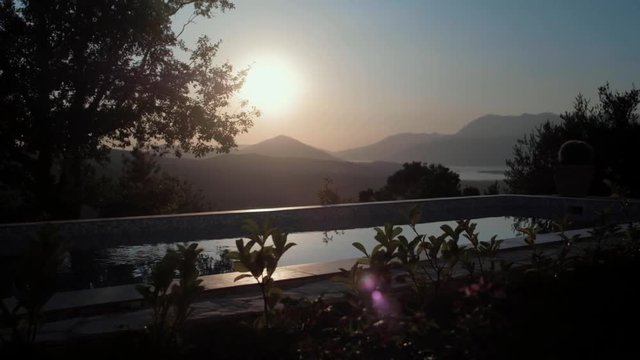Swimming Pool Spa on Sunset On mountain Vacation Travel On Montenegro