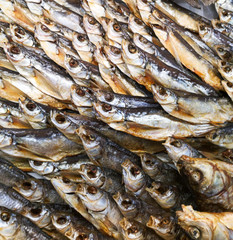 Smoked fish on the counter in the store