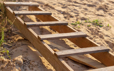 Wooden stairs at a construction site