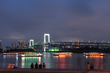 Obraz na płótnie Canvas Beautiful night view of Odaiba, Tokyo Tower and Rainbow Bridge in Tokyo, Japan