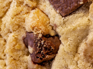 chocolate cookie close up background with copy space