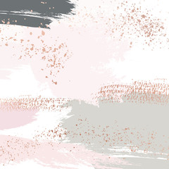 Surface art with glitter sparkled shapes, brush strokes and foil texture. Wedding pastel colors pattern decoration in green, rose, grey colors