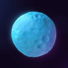 Cartoon funny blue planet or meteor in space. 3d illustration.