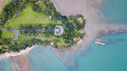 Aerial shot of an island in Auckland, New Zealand