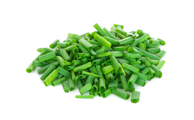 chopped green onion leaf isolated on white background