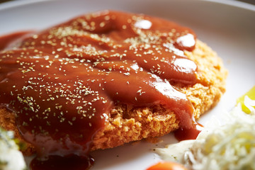 Tonkatsu, Japanese pork cutlet with sauce 