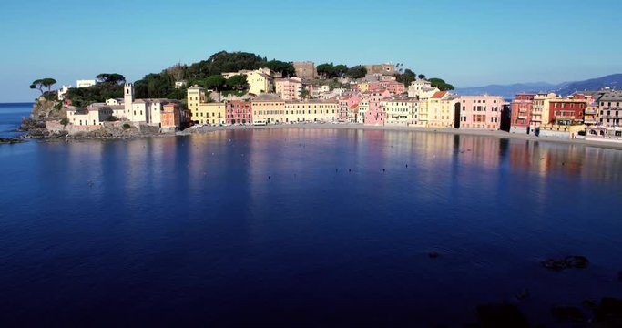 The Silent Bay at dawn, Sestri Levante, Liguria, Italy. Filmed on Panasonic Cinematic Camera 5.7K 