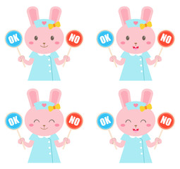 ウサギの看護婦さん　オーケーとノー　マルバツ　どっち　表情　セット
