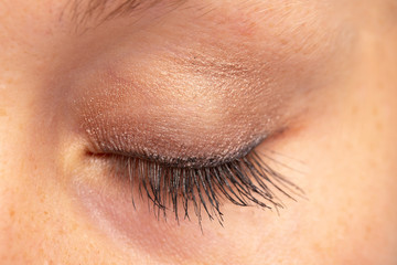 Closeup view on the eye makeup of a young woman