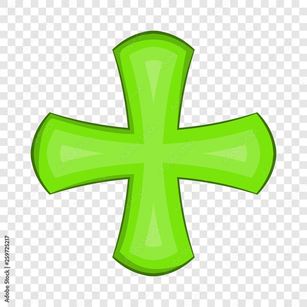 Poster green cross icon in cartoon style on a background for any web design