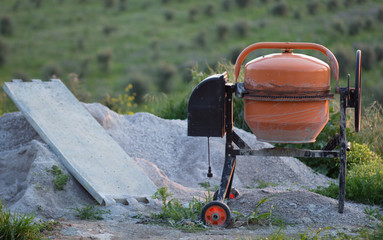 View of on-site concrete mixer