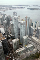 Toronto residential neighborhood on an overcast day, photography taken from CN Tower