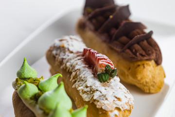 Freshly baked traditional sweet pastries with chocolate
