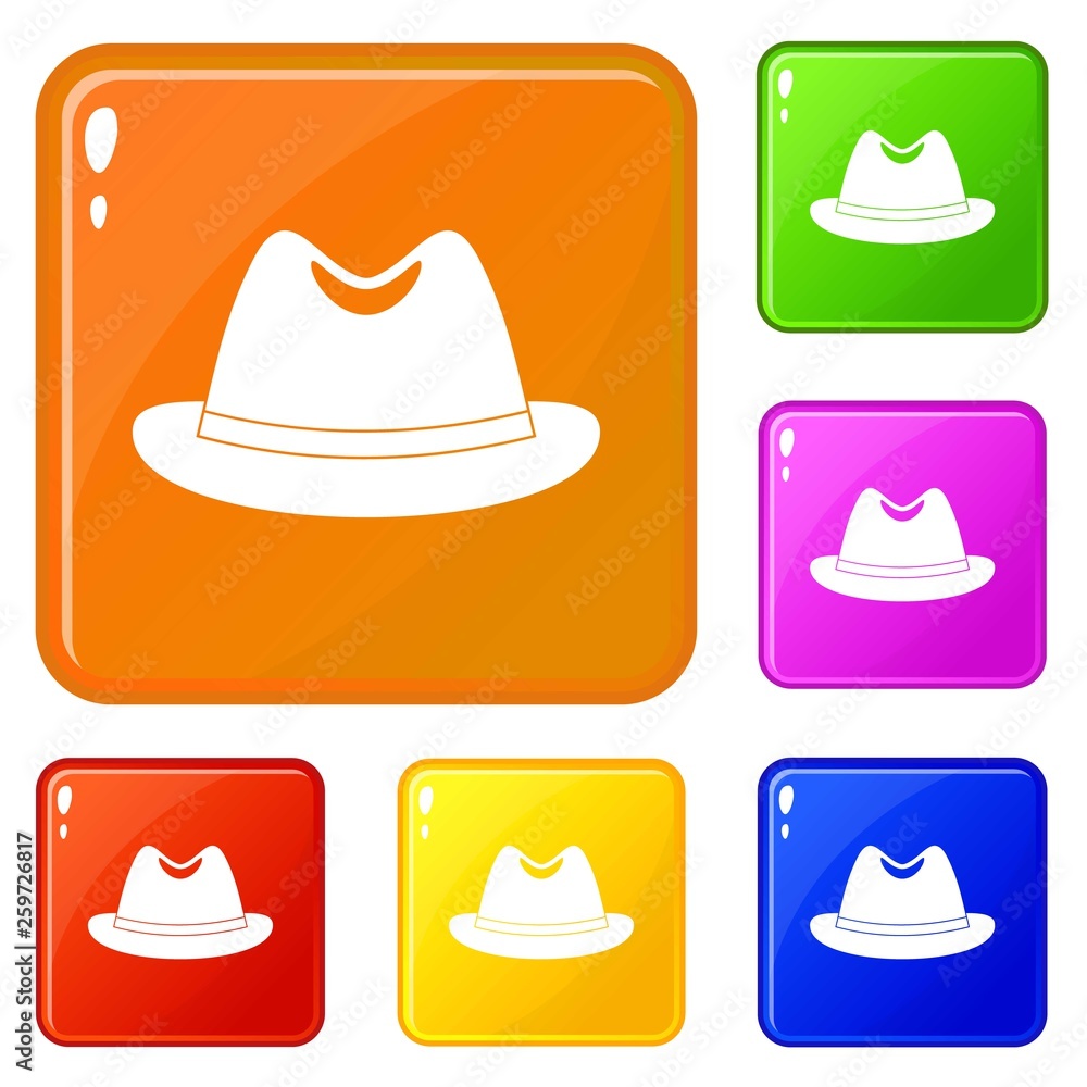 Poster man hat icons set collection vector 6 color isolated on white background