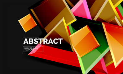 Glossy mosaic style geometric shapes - squares and triangles on black