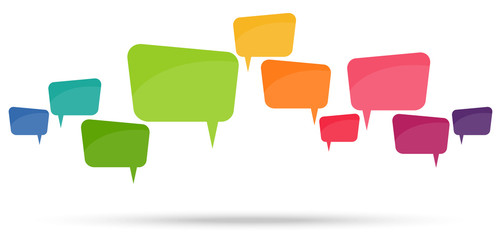 colored speech bubbles in a row