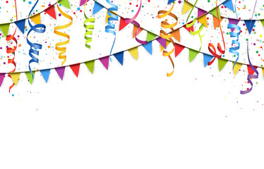 colored confetti, streamers and garlands background