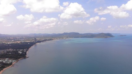 Top view of the beautiful seascape in Pattaya, Thailand, aerial view of the coastline and Pattaya Sea.